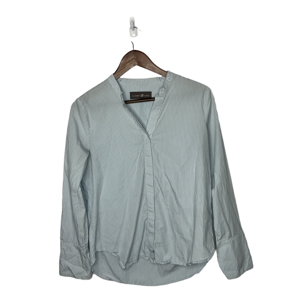 Elizabeth & Clarke Sz 4 Stand Collar Top with‎ StainTech Blue Stripe
